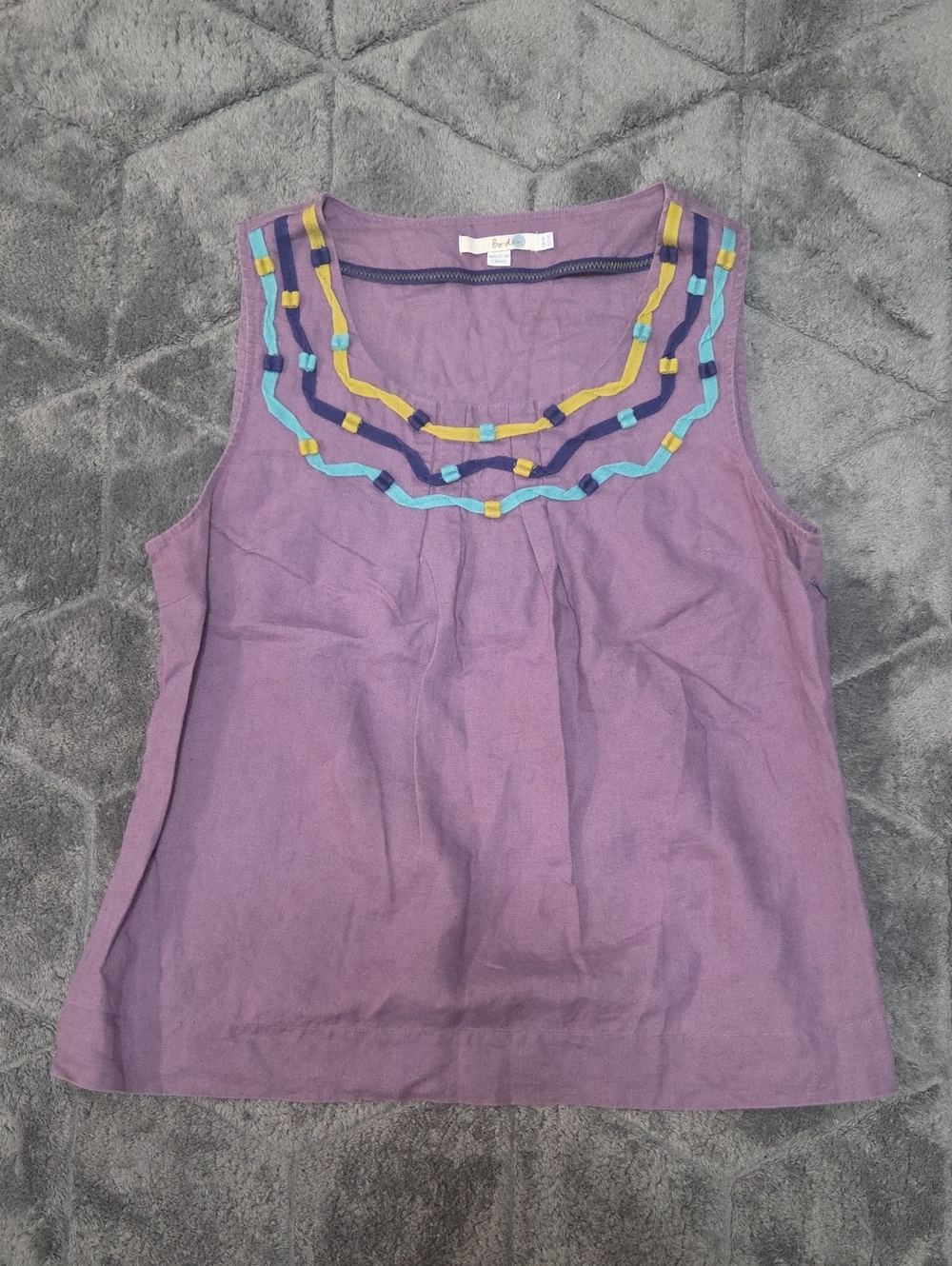 Boden Purple Linen Sleeveless Embroidered Ribbon Yoke Tank Summer Resortwear 12